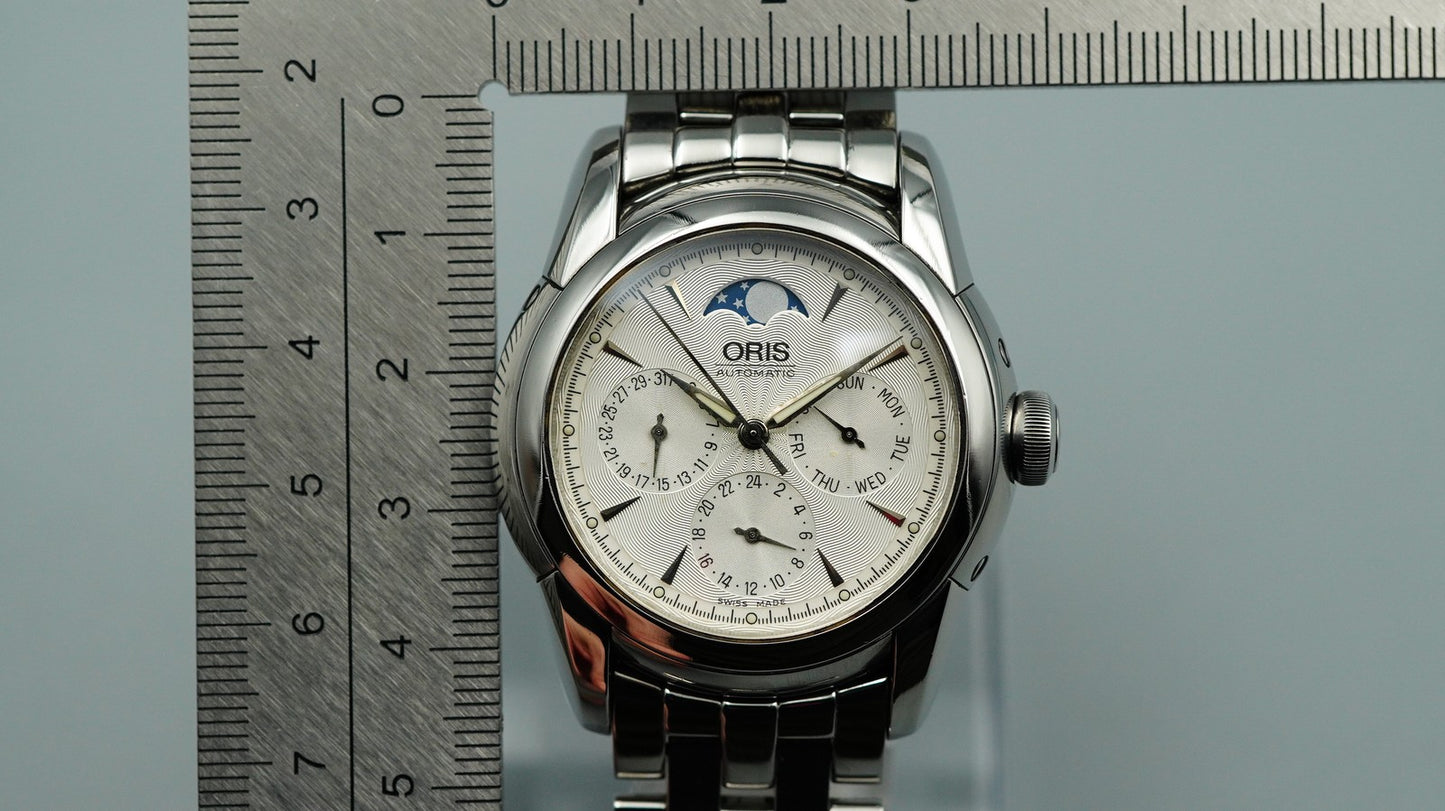 N MINT 1990s ORIS Artelier Complication 7554 Automatic Silver 37mm Mens Watch