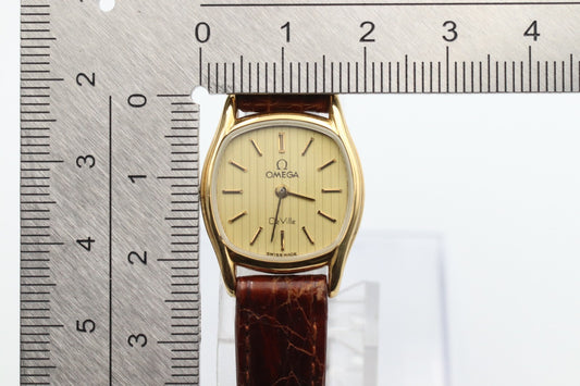 *N MINT* Vintage OMEGA De Ville Cal.1387 Qz Gold Dial Rectangle 20mm Women Watch