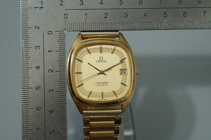 *Exc+5* Vintage 1980 OMEGA Seamaster Cal.1337 Quartz Gold Square 34mm Mens Watch