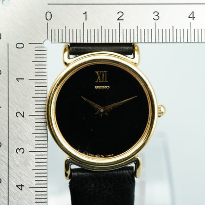 *Exc+5* Vintage SEIKO 2220-0530 Quartz Black Dial Round 31mm Mens Watch