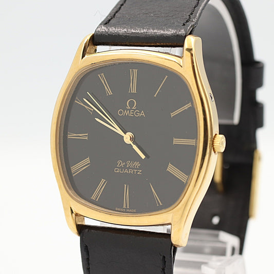 *N MINT* Vintage 1980 OMEGA De Ville Cal.1332 Qz Black Hexagon 33mm Mens Watch