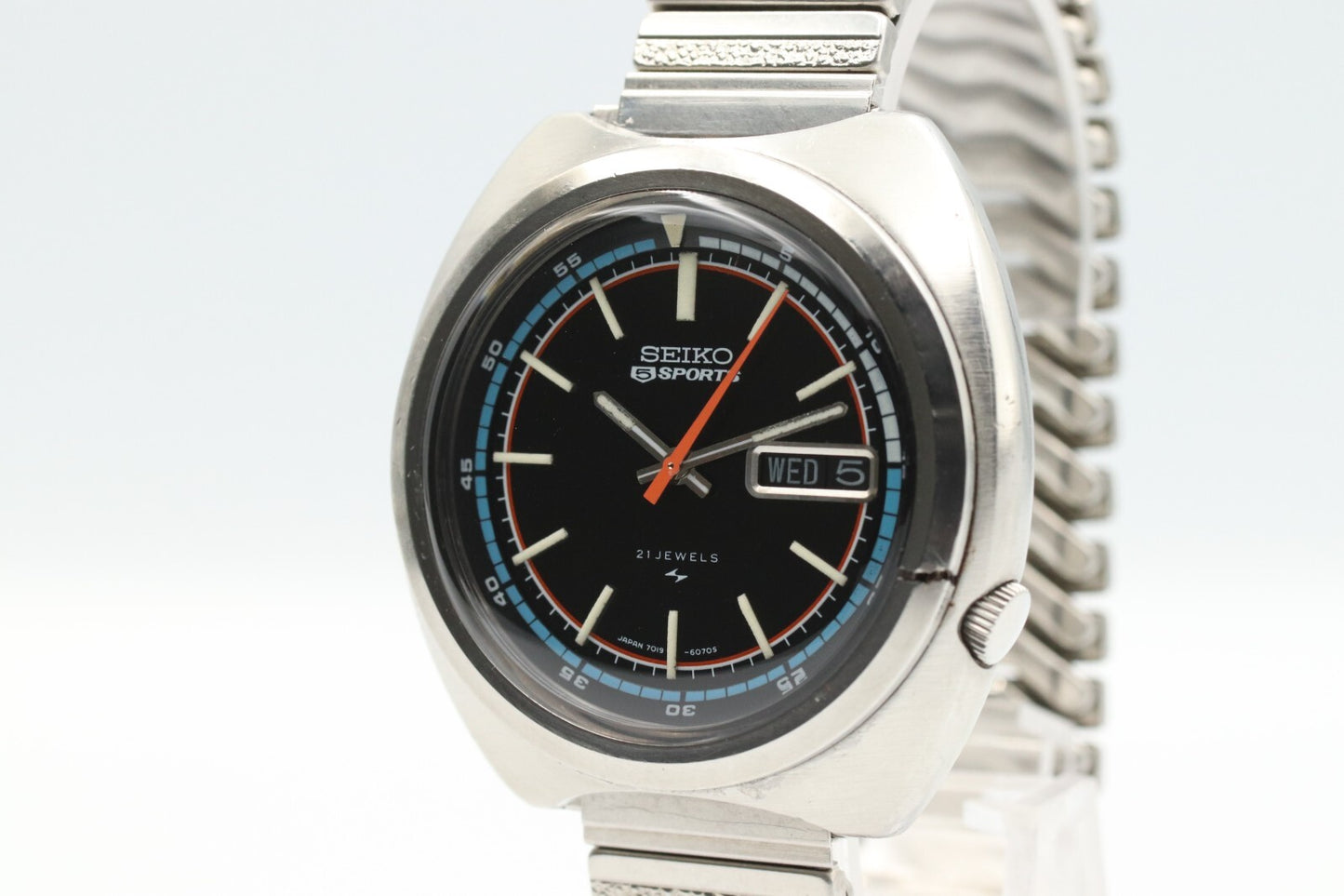 *Exc+4* Vintage SEIKO 5 SPORTS 7019-6040 Automatic Black Dial Mens Watch JAPAN