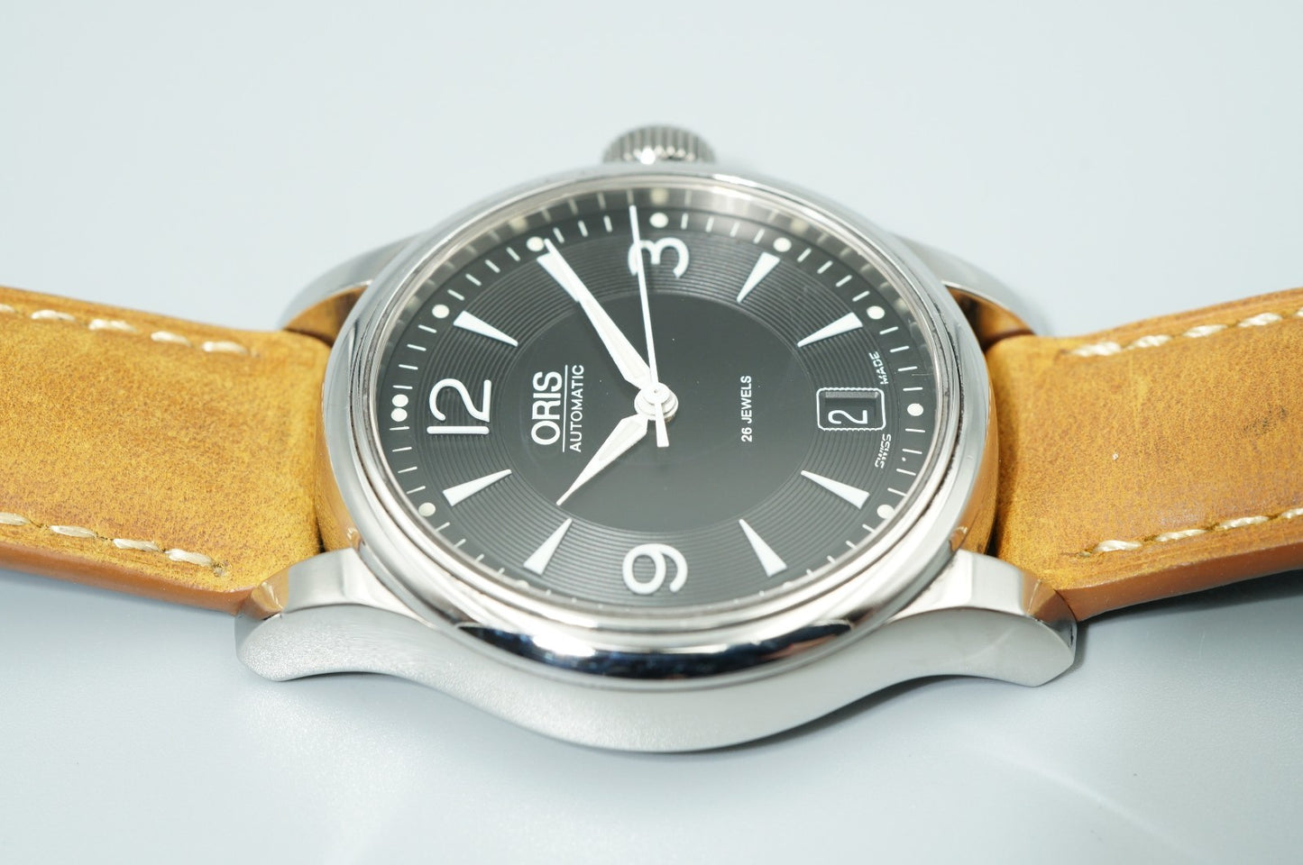 *MINT* Vintage 1980s ORIS Classic 7578 Automatic Black Round 36mm Mens Watch