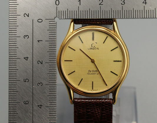*Exc+4* Vintage OMEGA De Ville Cal.1365 Quartz Gold Dial Round Mens Watch