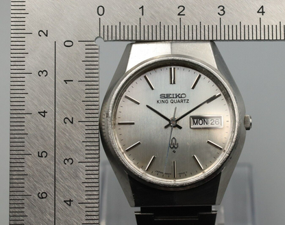*Exc+4* Vintage SEIKO King 4823-8010 Quartz Silver Dial Day Date Mens Watch