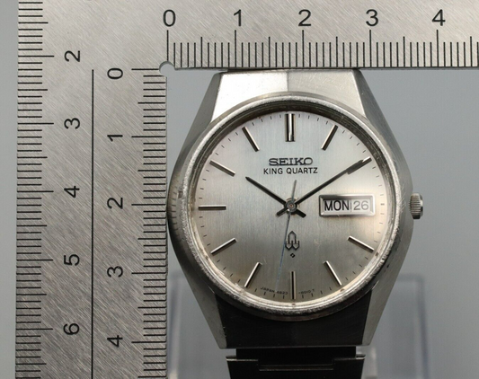 *Exc+4* Vintage SEIKO King 4823-8010 Quartz Silver Dial Day Date Mens Watch