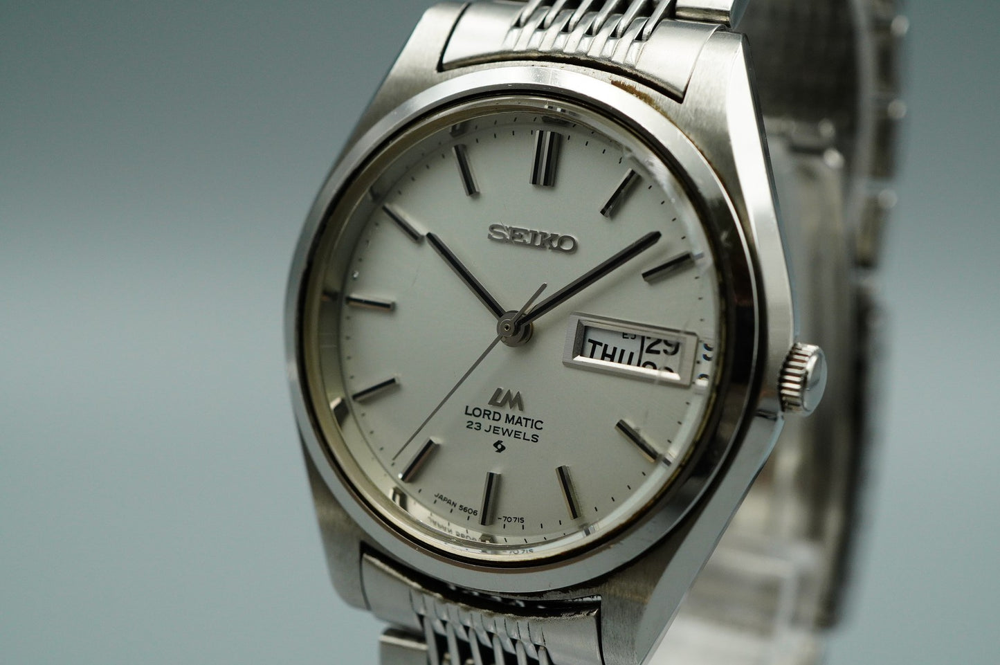 Exc+5 1970s SEIKO LORD MATIC 5606-7070 Automatic Silver Round 36mm Mens Watch