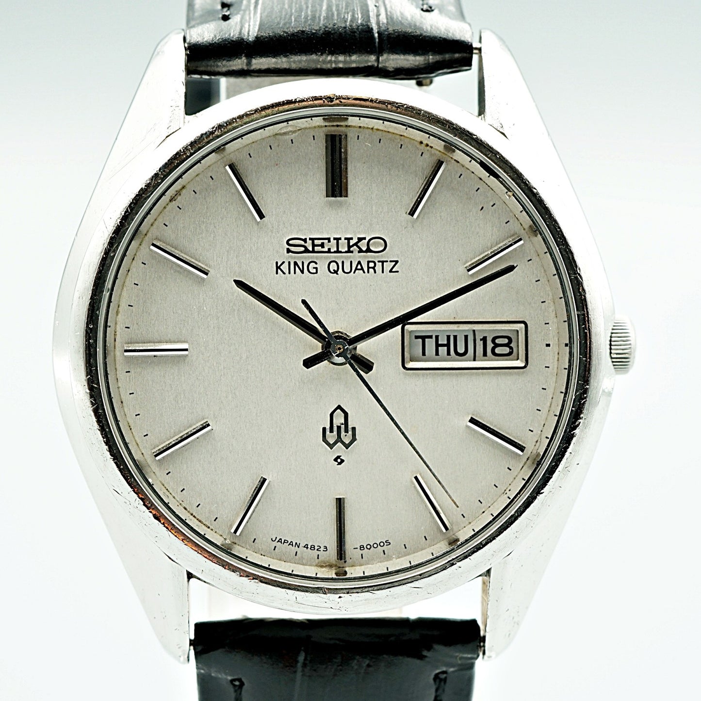 *Exc+5* Vintage 1970s SEIKO KING 4823-8000 Qz White Dial Round 36mm Mens Watch