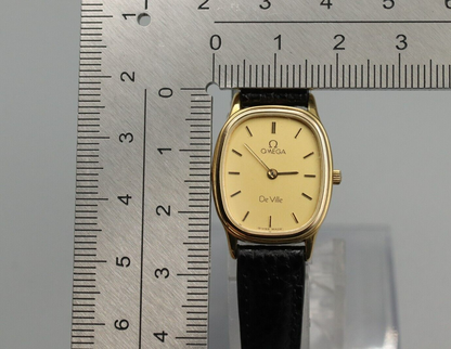 *Exc+5* Vintage OMEGA De Ville Cal.1450 Quartz Gold Dial Rectangle Women Watch