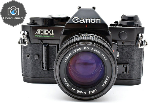 *N MINT* Canon AE-1 Program Black 35mm SLR Film Camera NFD 50mm F1.4 Lens JAPAN
