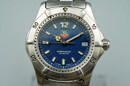 N MINT Vintage 1990s TAG HEUER Professional WK1213 Qz Blue Round 34mm Mens Watch