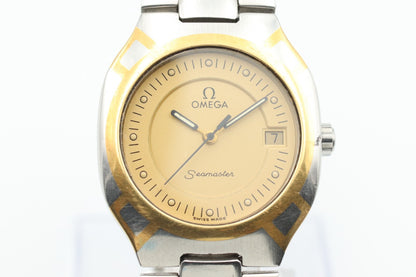 *NEAR MINT* Vintage OMEGA Seamaster Polaris Quartz Gold Dial Round Mens Watch