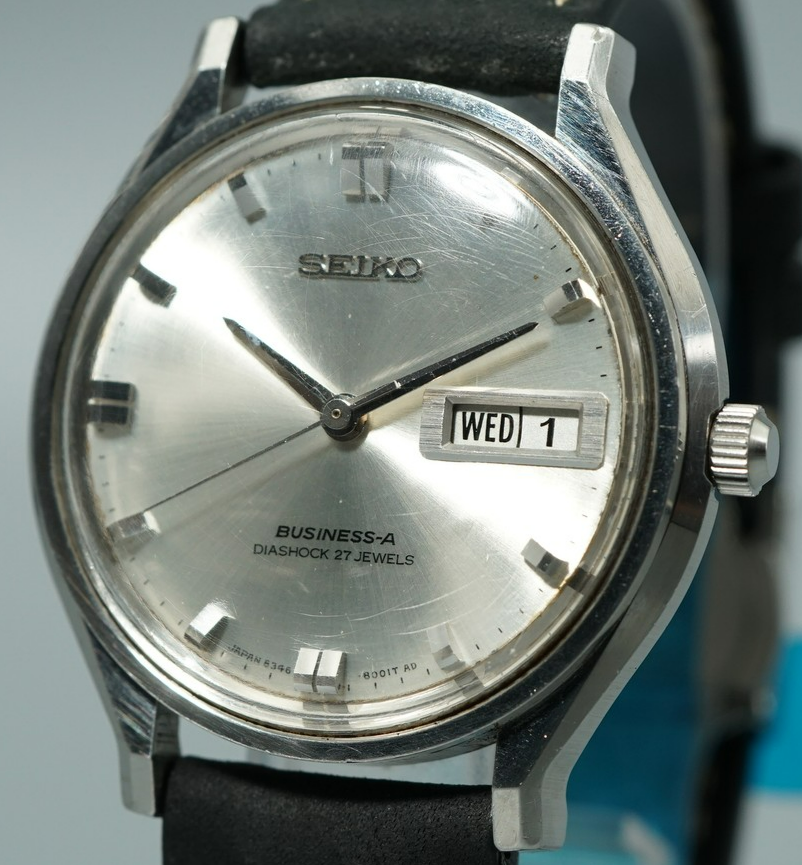 N MINT Vintage 1967 SEIKO BUSINESS-A 8346-8000 Hand Wind Silver  36mm Mens Watch