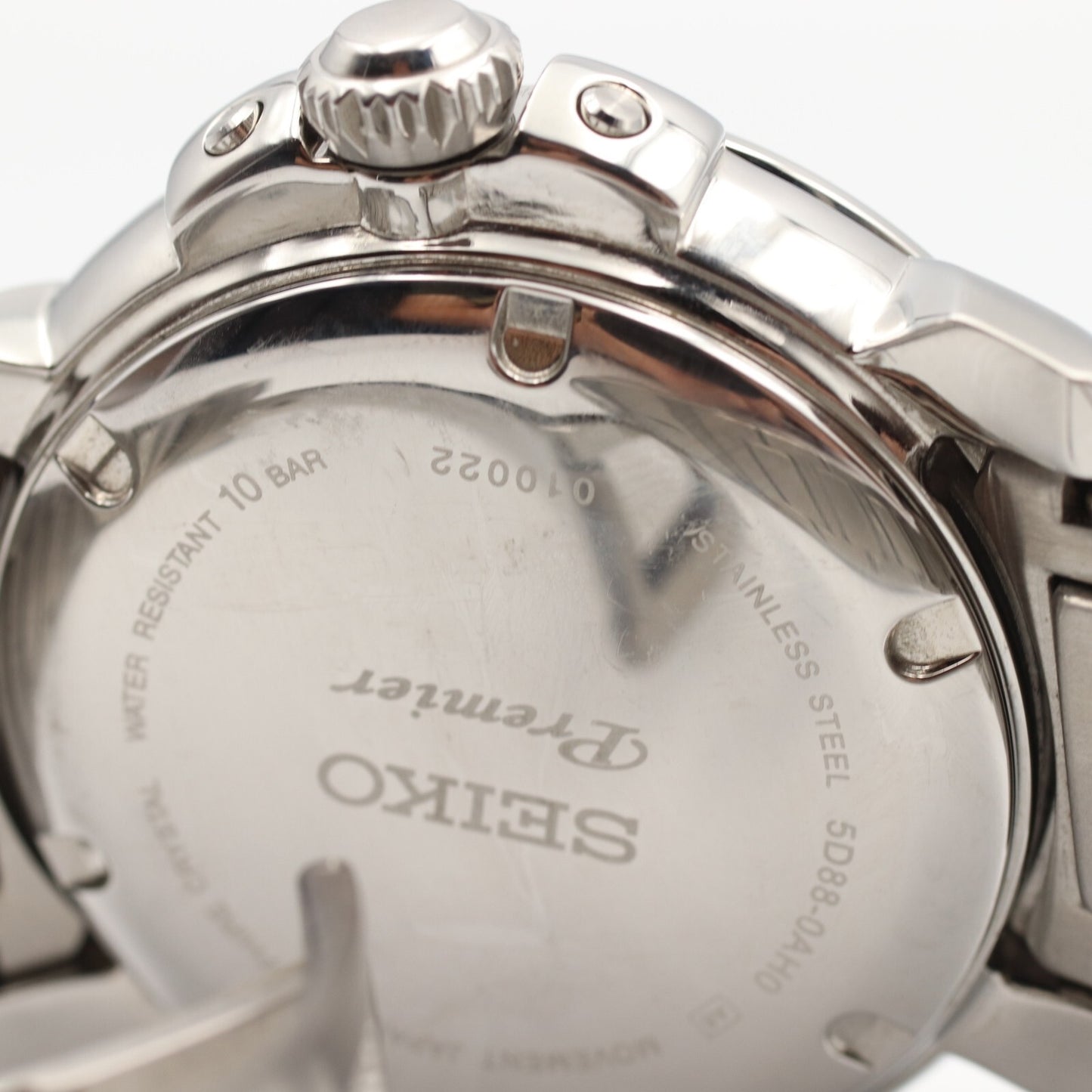 *MINT* SEIKO Premier Kinetic Moon Phase 5D88-0AH0 Quartz White 42mm Mens Watch