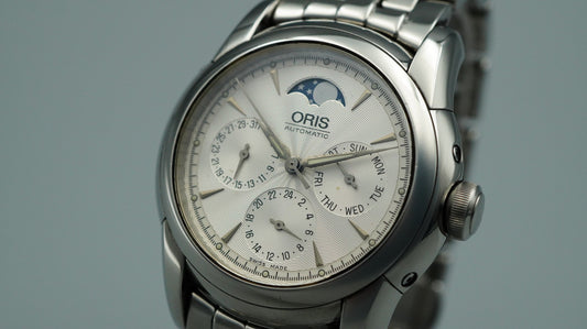 N MINT 1990s ORIS Artelier Complication 7554 Automatic Silver 37mm Mens Watch