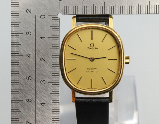 *Exc+5* Vintage OMEGA De Ville Cal.1330 Ref.191.0046 Quartz Gold Dial Mens Watch