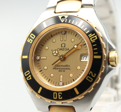 *N MINT* Vintage OMEGA Seamaster Professional 200M Quartz Gold Dial Women Watch