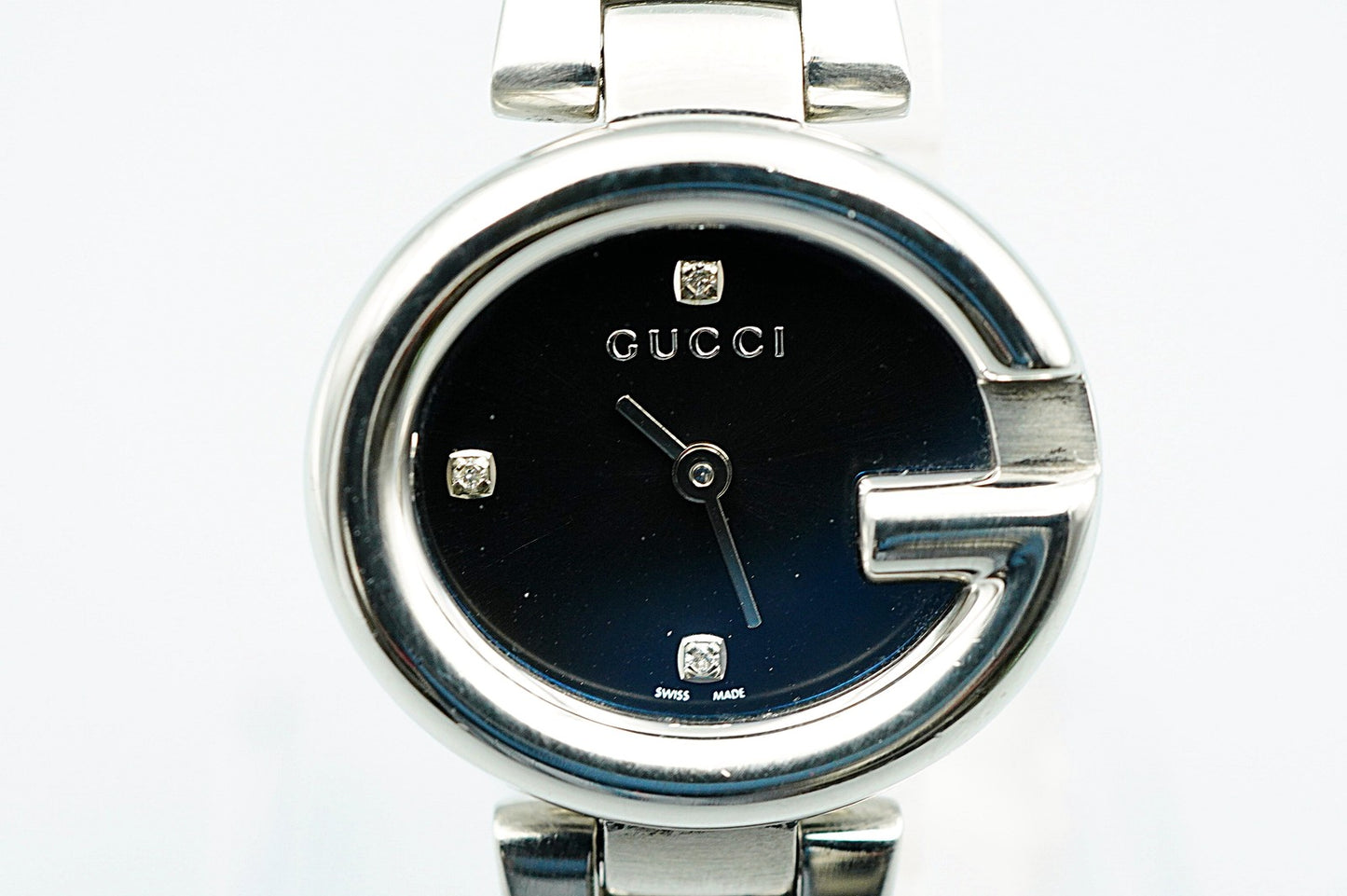 *NEAR MINT* Gucci 3P Diamond 134.5 Quartz Black Round 27mm Women Watch