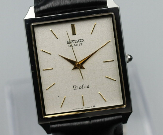 *NEAR MINT* Vintage SEIKO Dolce 9521-5050 Quartz White Dial Tank Mens Watch JP