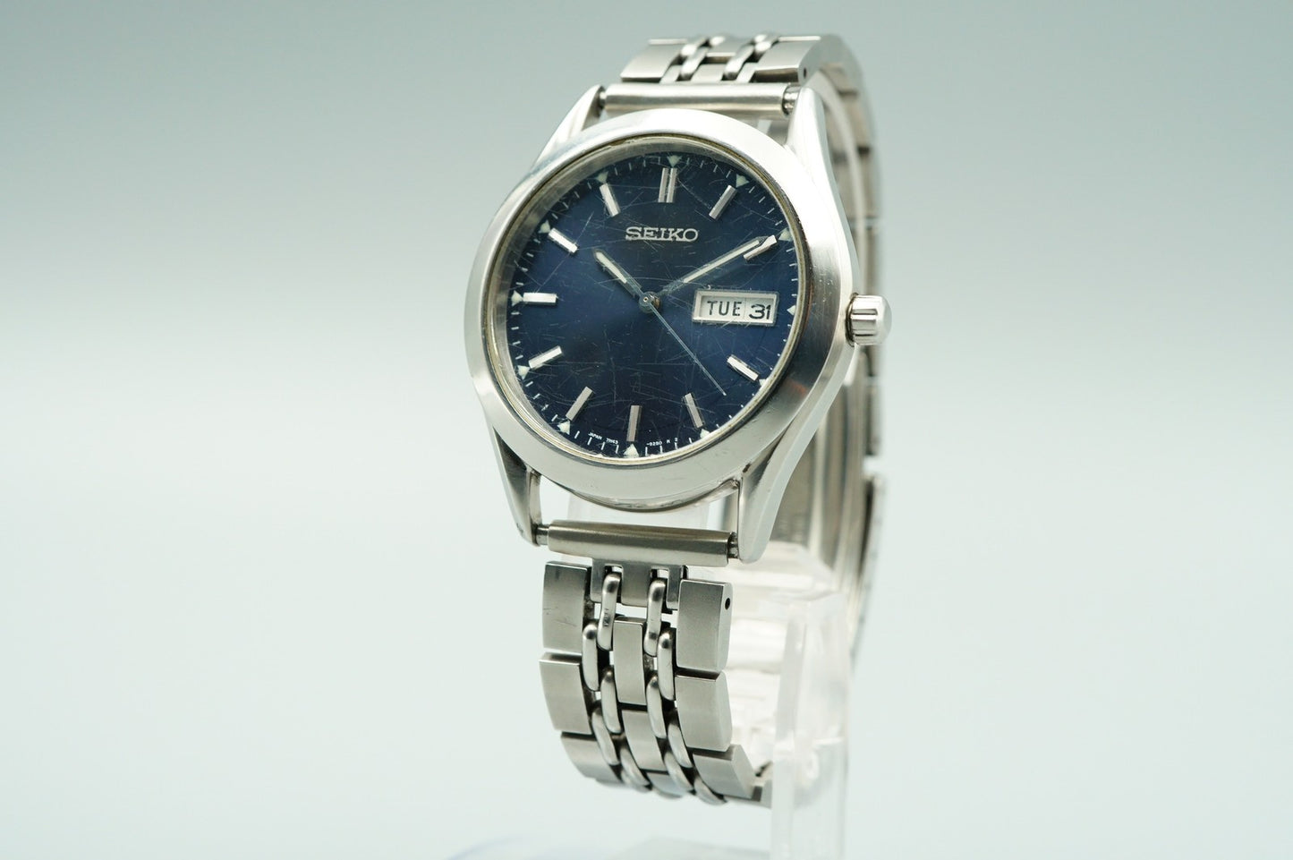 *Exc+4* Vintage 1999 SEIKO SPIRIT 7N43-9080 Quartz Blue Round 36mm Mens Watch