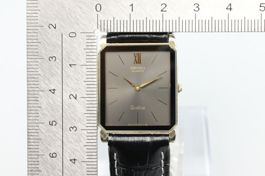 *Exc+5* Vintage SEIKO Dolce 7730-5040 Quartz Black Dial Tank Mens Watch JAPAN