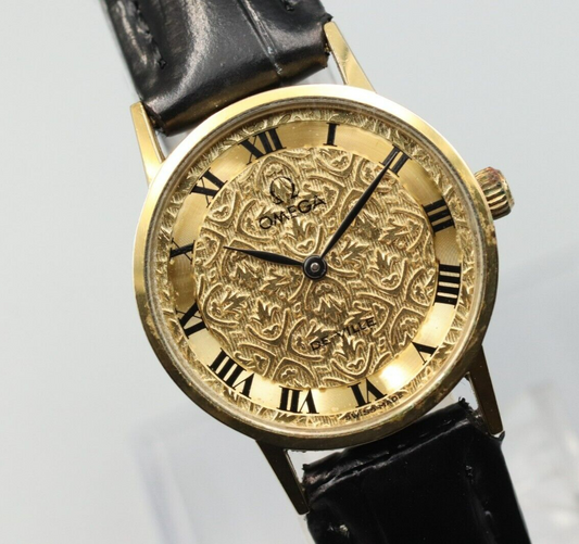 *N MINT* Vintage OMEGA De Ville Hand Winding Gold Flower Dial Round Women Watch