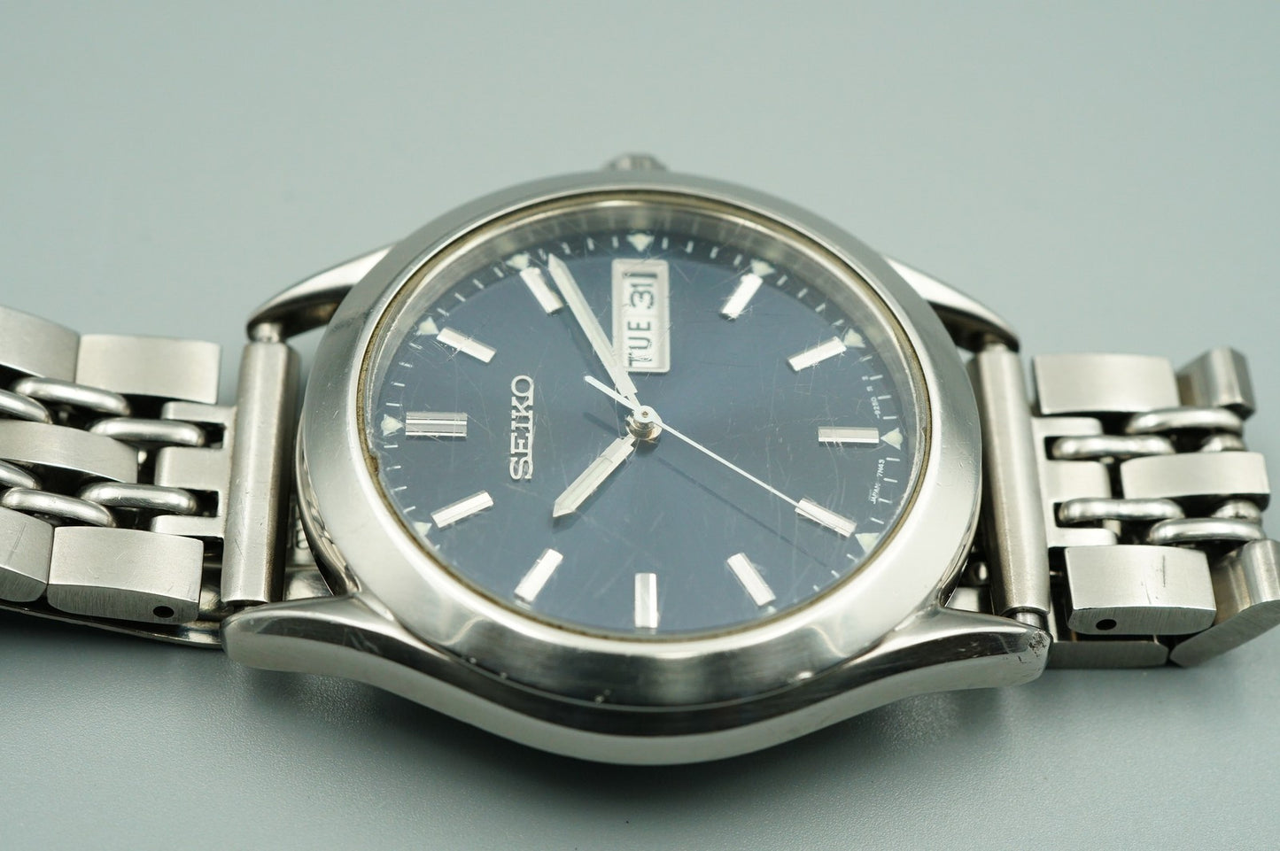 *Exc+4* Vintage 1999 SEIKO SPIRIT 7N43-9080 Quartz Blue Round 36mm Mens Watch