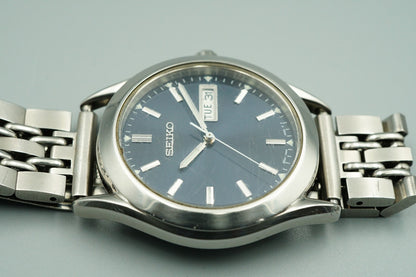 *Exc+4* Vintage 1999 SEIKO SPIRIT 7N43-9080 Quartz Blue Round 36mm Mens Watch