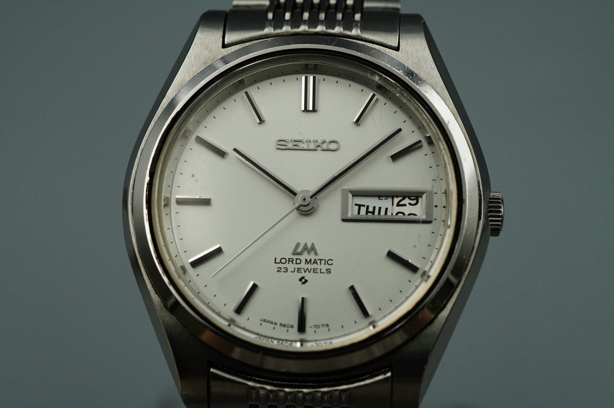 Exc+5 1970s SEIKO LORD MATIC 5606-7070 Automatic Silver Round 36mm Mens Watch