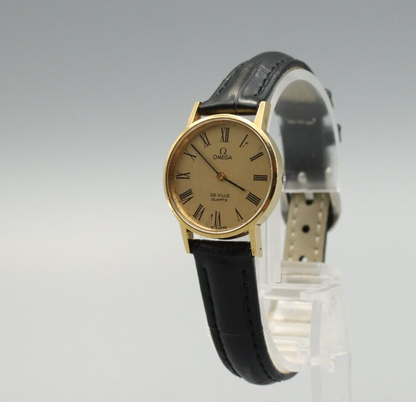 *Exc+5* Vintage OMEGA De Ville Cal.1351 Quartz Gold Roman Dial Round Women Watch