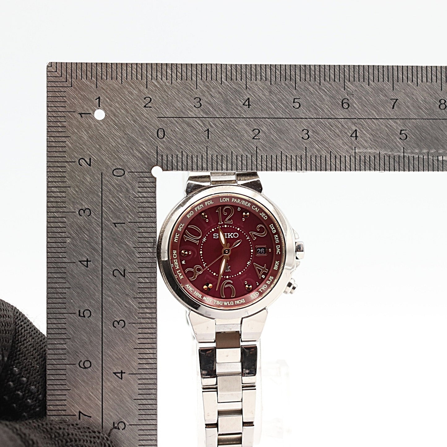 *NEAR MINT* SEIKO Lukia 1B25-0AC0 Solar RED Dial Round 29m Women Watch JAPAN