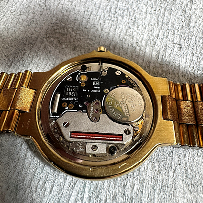 *NEAR MINT* Vintage 1990s LONGINES Conquest L161 Qz Gold Round 32mm Mens Watch