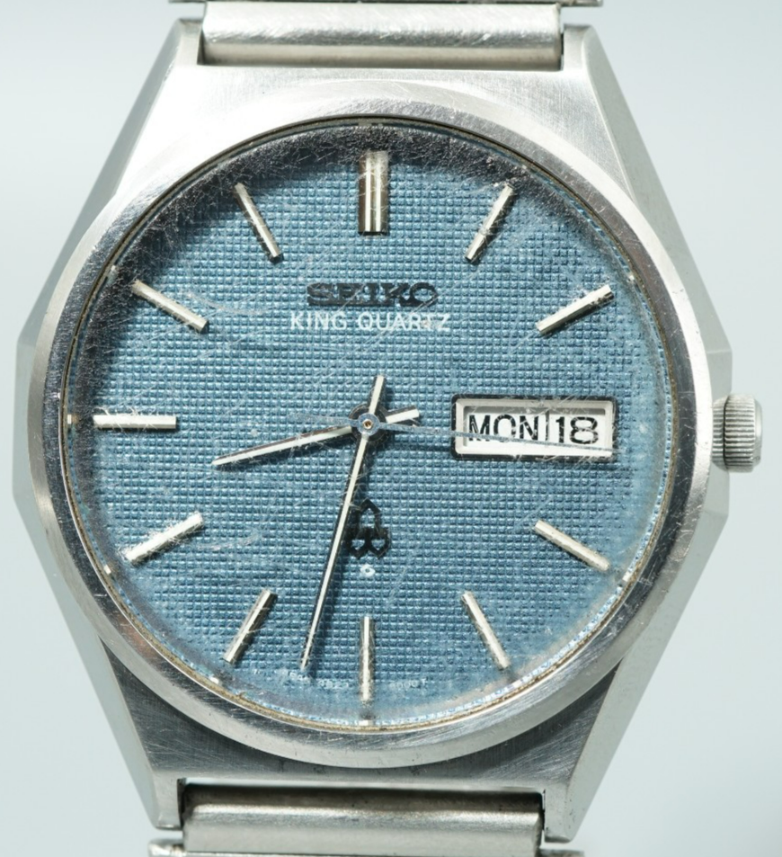 *Working for Parts* Vintage 1970s SEIKO KING 4823-8050 Qz Blue 36mm Mens Watch