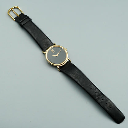 *Exc+5* Vintage SEIKO 2220-0530 Quartz Black Dial Round 31mm Mens Watch