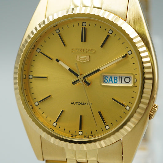 MINT Vintage 1990s SEIKO SEIKO 5 7S26-0500 Automatic Gold Round 36mm Mens Watch