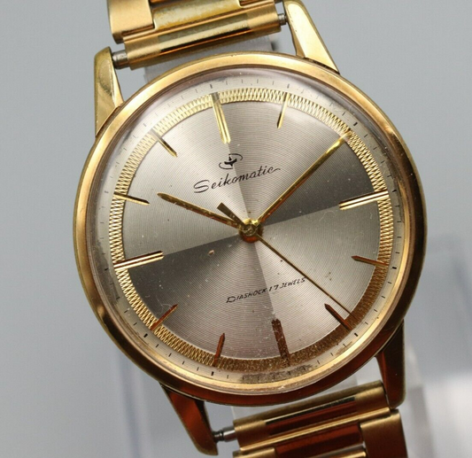 *Exc+5* Vintage SEIKO Seikomatic J14075 Quartz Gold Dial Round Mens Watch