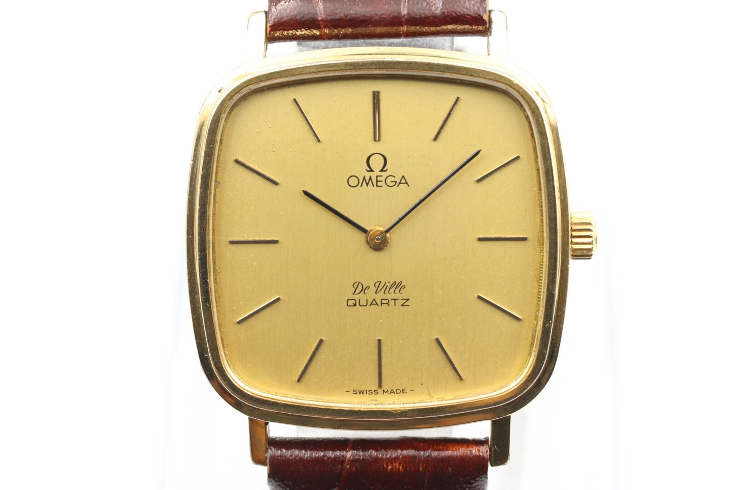 *N MINT* Vintage OMEGA De Ville Cal.1330 Quartz Gold Dial Square 31mm Mens Watch