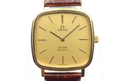 *N MINT* Vintage OMEGA De Ville Cal.1330 Quartz Gold Dial Square 31mm Mens Watch