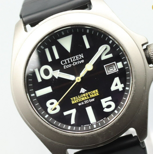 *MINT* Vintage CITIZEN YELLOWSTONE 7828‐H21963 Eco Drive Black Dial Mens Watch