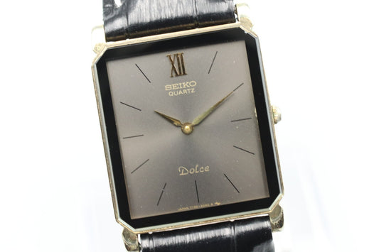*Exc+5* Vintage SEIKO Dolce 7730-5040 Quartz Black Dial Tank Mens Watch JAPAN