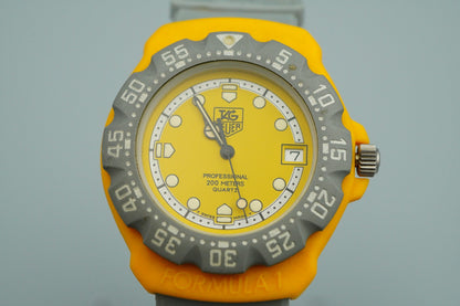 *MINT* Vintage 1990s TAG Heuer Formula 1 Quartz Yellow Dial 35mm Mens Watch
