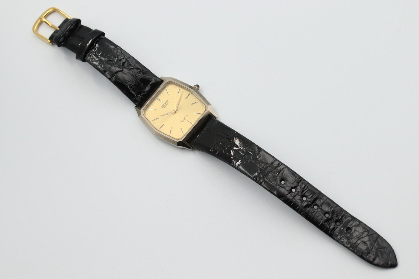 *Exc+5* Vintage SEIKO Dolce 6030-5480 Qz Gold Dial Hexagon 29mm Women Watch