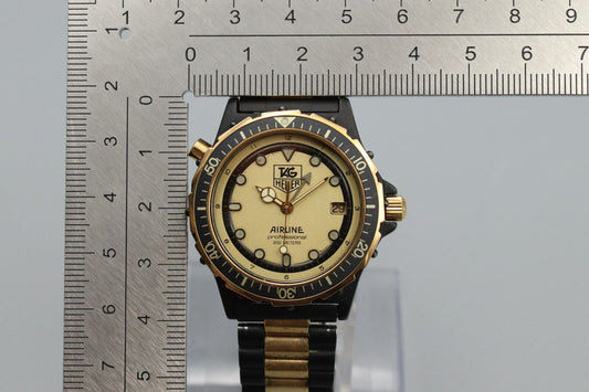 *Exc+4* Vintage TAG HEUER AIRLINE 896.513 Quartz Gold Black Dial Date Mens Watch