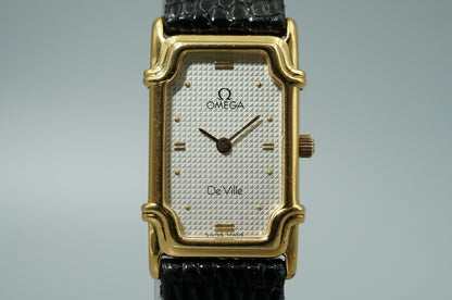 Vintage 1998 OMEGA De Ville Cal.1455  Qz White Dial Rectangle 16mm Women Watch