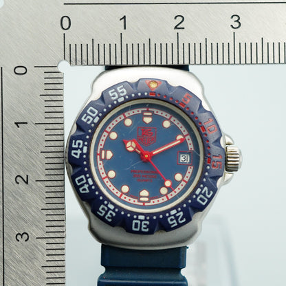 *N MINT* Vintage TAG Heuer Professional 370.508 Qz Blue Round 28mm Women Watch