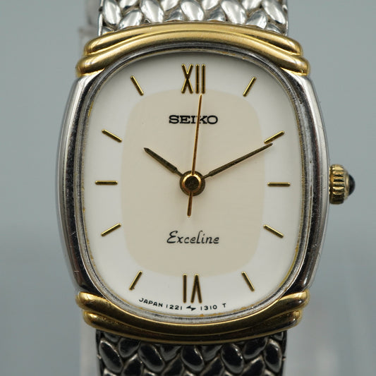 *NEAR MINT* Vintage SEIKO Exceline 1221-5890 Quartz Beige Oval 18mm Women Watch