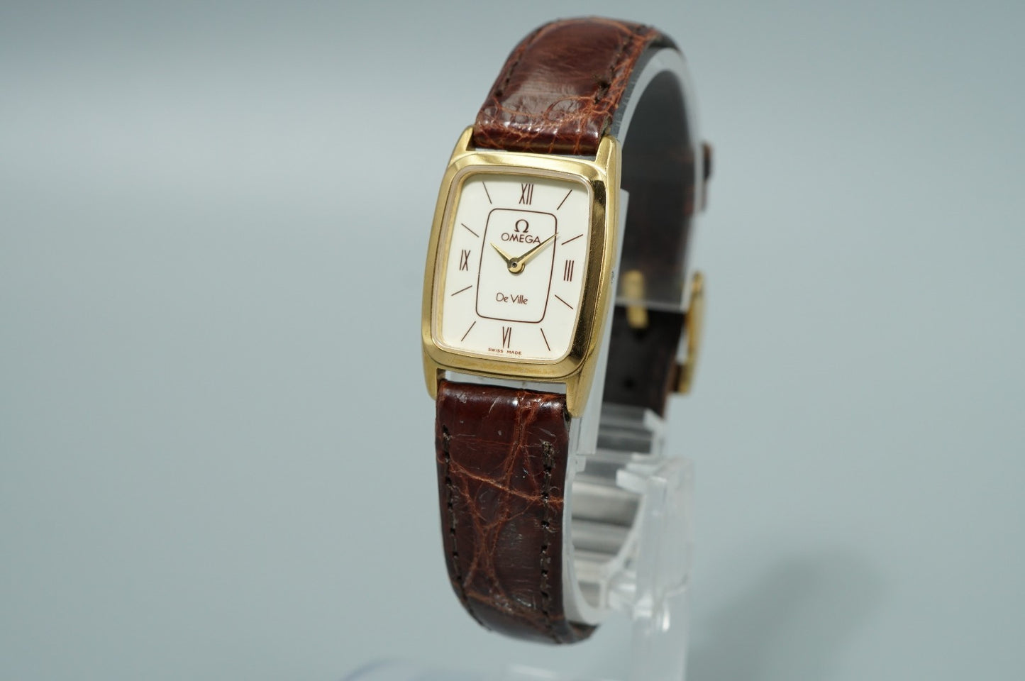 *NEAR MINT* OMEGA De Ville Cal.1387 Qz White Dial Rectangle 19mm Women Watch