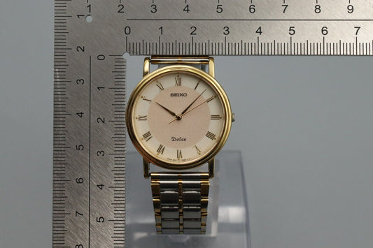 New Batt*Exc+5* Vintage SEIKO Dolce 8N41-7030 Quartz White Dial Round Mens Watch