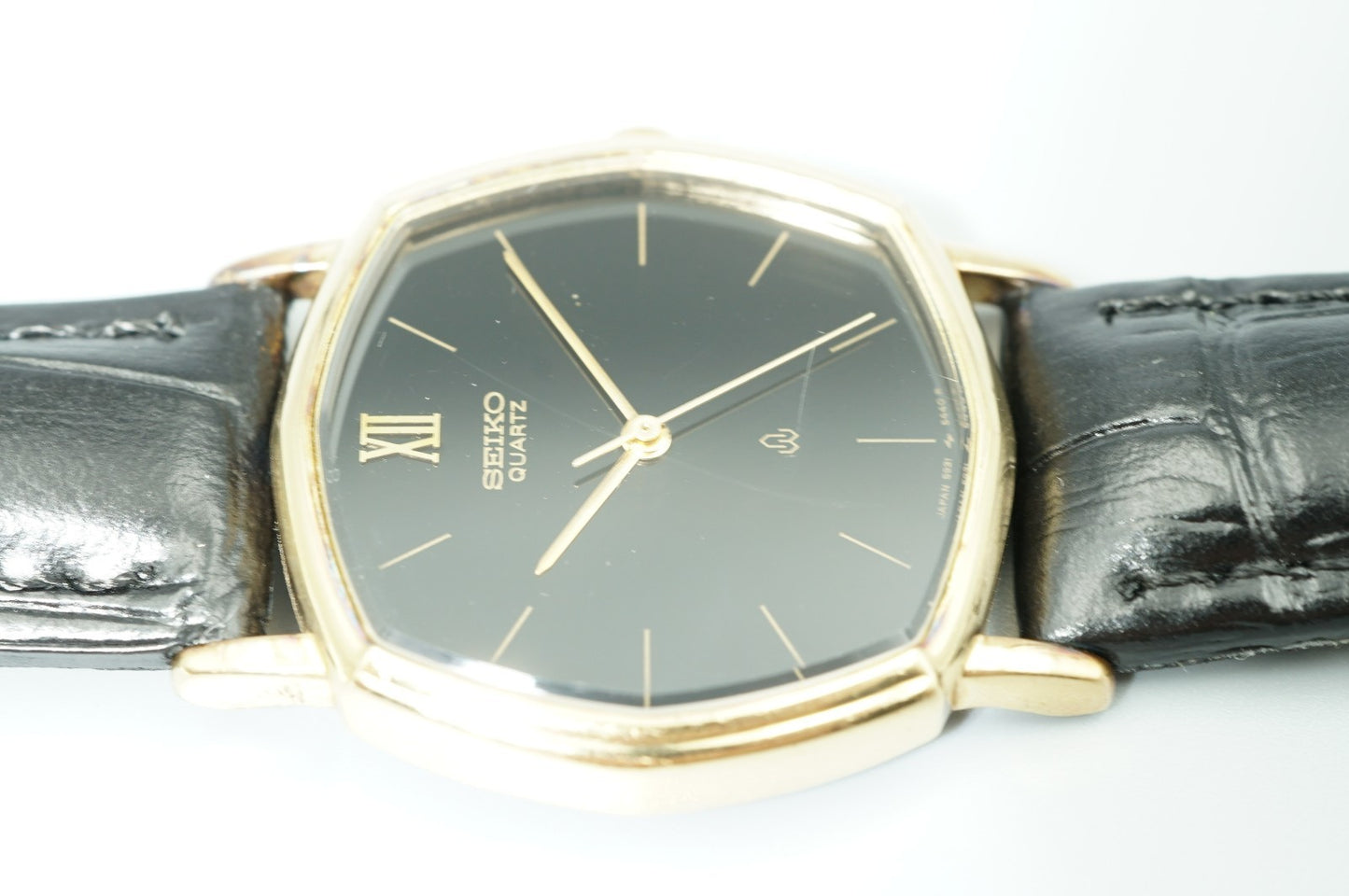 *Exc+5* Vintage 1980 SEIKO Chariot 5931-5350 Qz Black Hexagon 30mm Mens Watch
