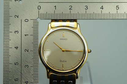 *Exc+5* Vintage 1984 SEIKO Dolce 9530-6000 Qz Gold Round 31mm Mens Watch
